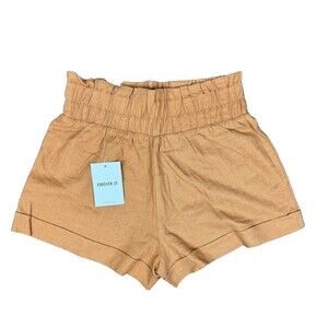 Forever 21 Dark Tan Casual Shorts Size Small Stretchy Waist Linen Blend NEW